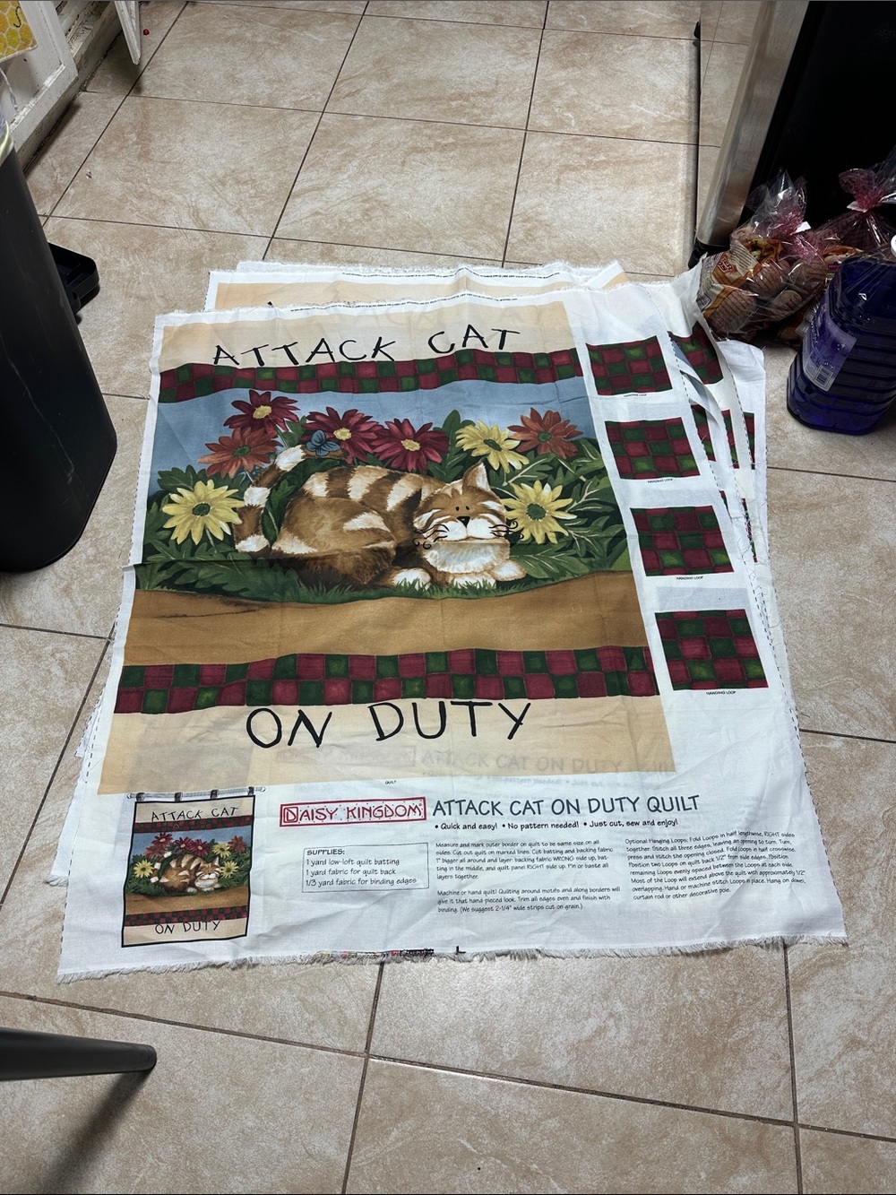 5 pieces Daisy Kingdom "Attack Cat On Duty" Decorative Quilt Panel - Multi